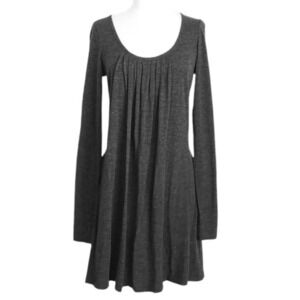 Theory Gray Wool Knit Long-Sleeve A-Line Swing Dress